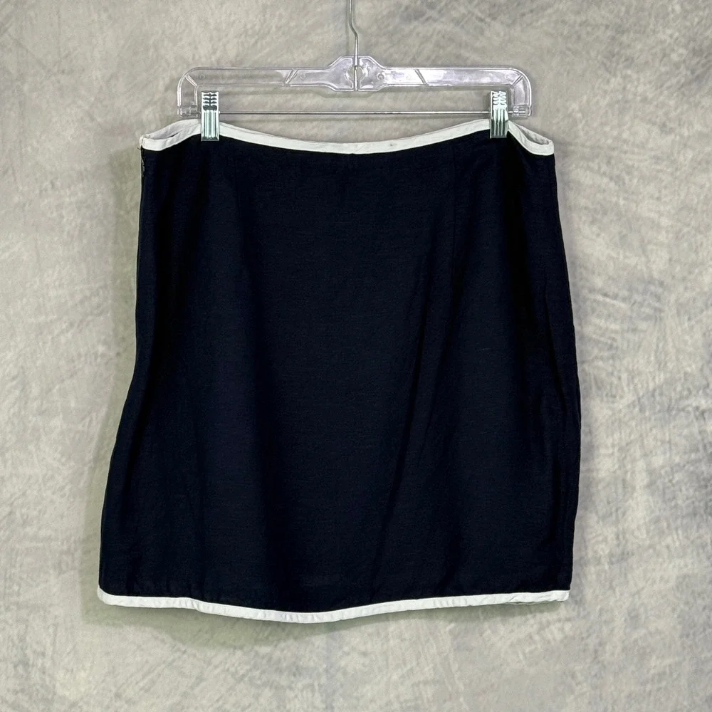LOFT Navy Linen Blend Nautical Faux‎ Wrap Mini Skirt Womens sz 12 preppy Retro